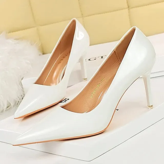 Women Pumps Stiletto Heels Lady Shoes Patent Leather