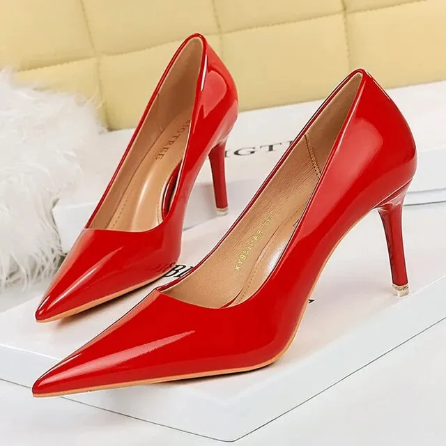Women Pumps Stiletto Heels Lady Shoes Patent Leather