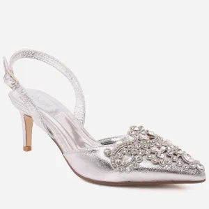 Women "TOBIAH" Sling Back Decorated Closed Toe Butterfly Lace Stiletto Heel Sandals
