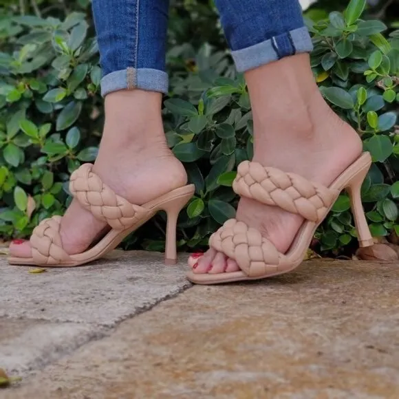 Women's Nude Double Braided Square Toe Mule Sandal