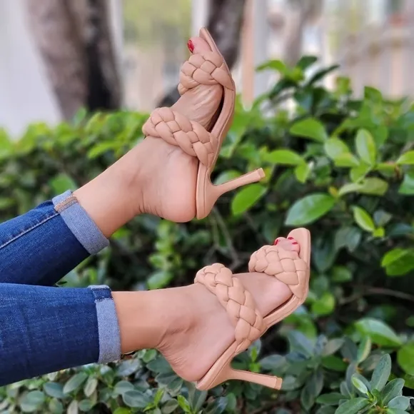 Women's Nude Double Braided Square Toe Mule Sandal