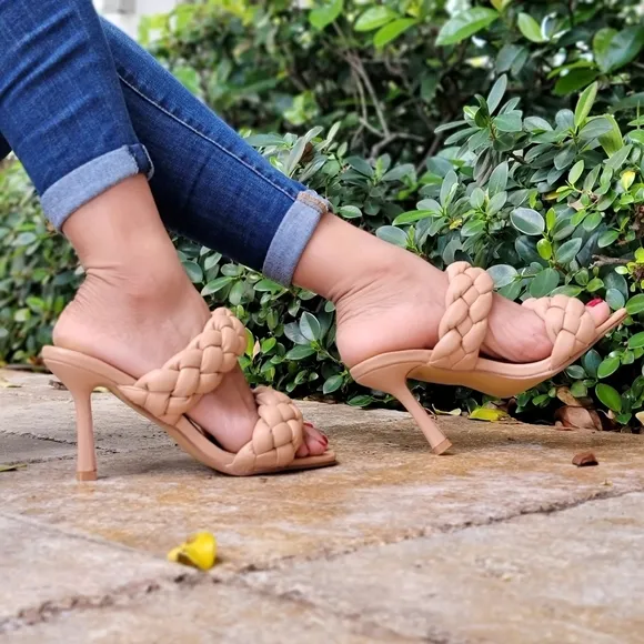 Women's Nude Double Braided Square Toe Mule Sandal