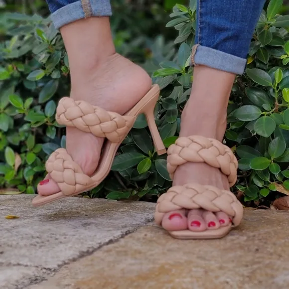 Women's Nude Double Braided Square Toe Mule Sandal