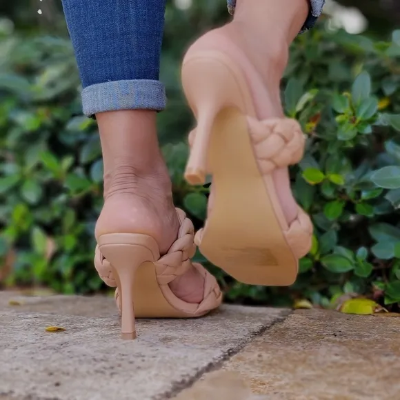 Women's Nude Double Braided Square Toe Mule Sandal