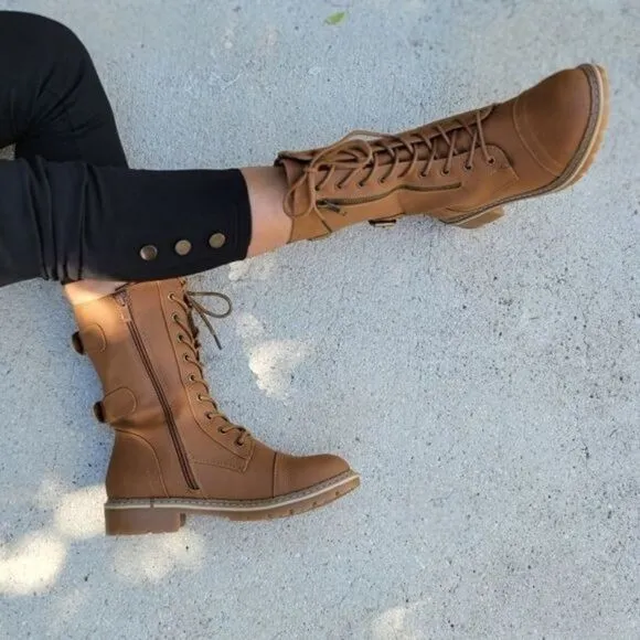 Women's Tan Lace up and Ankle Mid Calf Combat Boots
