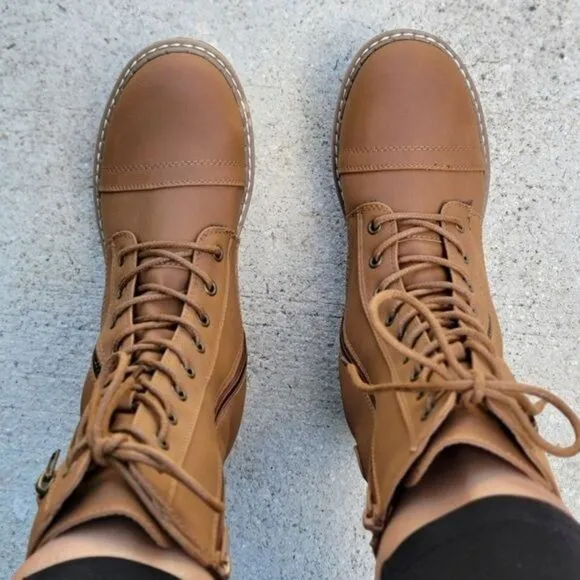 Women's Tan Lace up and Ankle Mid Calf Combat Boots